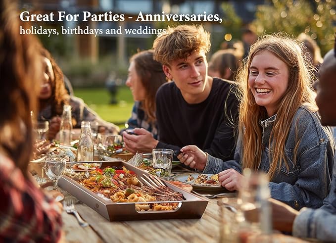 Large Acacia Wood Serving Tray with Metal Handles - 36" Long Charcuterie Board for Cheese, Meat & Appetizers - Perfect for Kitchen, Entertaining, Gatherings & Home Decor