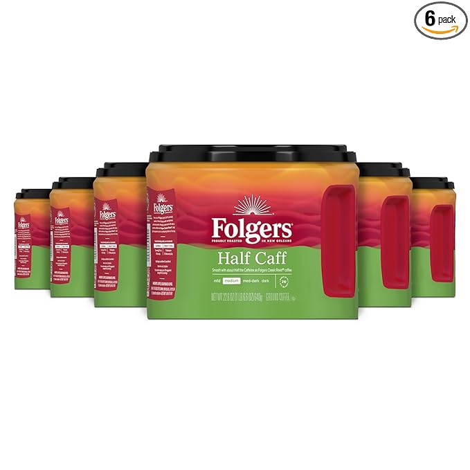 Folgers Half-Caff Medium Roast Ground Coffee, 22.6 Ounce (Pack of 6)