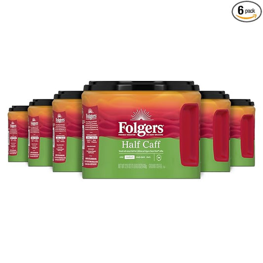 Folgers Half-Caff Medium Roast Ground Coffee, 22.6 Ounce (Pack of 6)