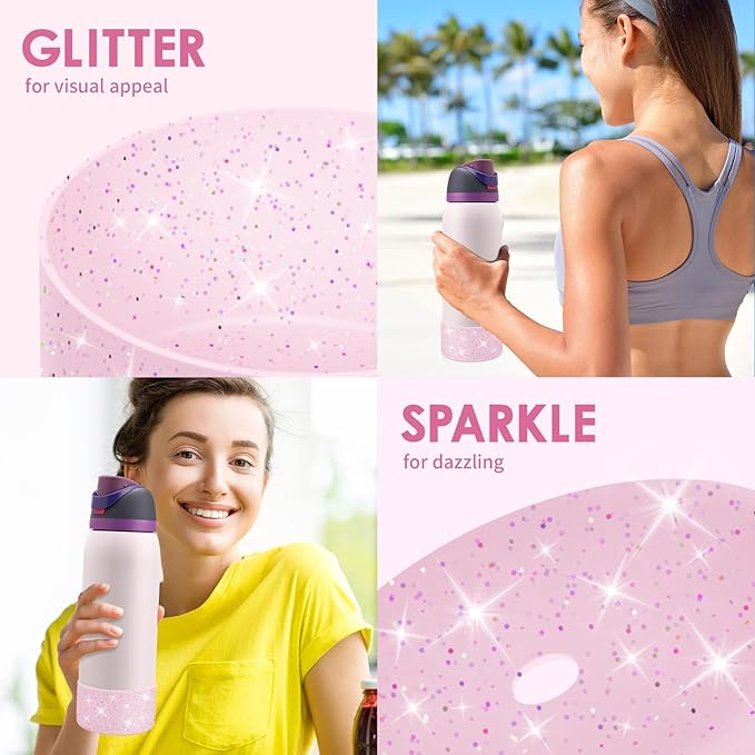 Protective Glitter Silicone Boot Compatible with Owala 24oz 32oz 40oz, Bling Cup Sleeve Bottom Bumper Cover Compatible with Owala FreeSip, Twist, or Flip Stainless Steel Water Bottles
