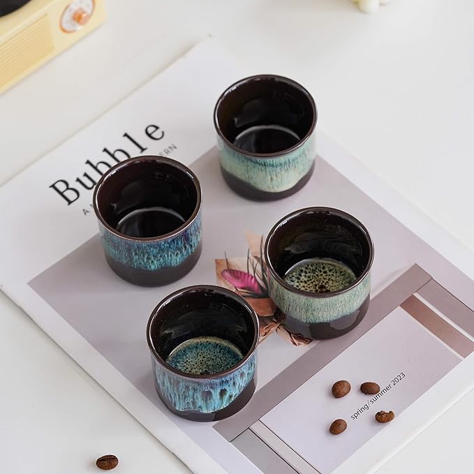 Espresso Cups Set of 2, Ceramic Espresso Cups, Expresso Shots Cups, 2.5oz Tea Cups, Demitasse Cups (2, full magic/full magic blue)