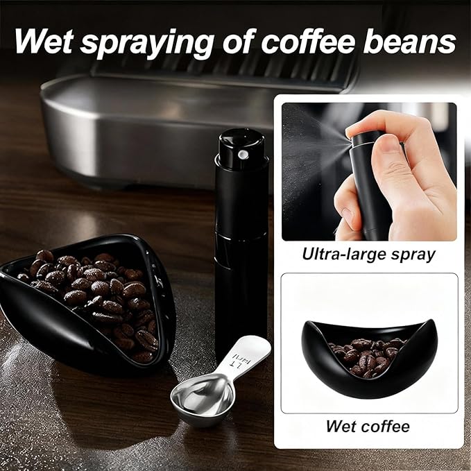 Coffee Bean Dosing Cup Set With Includes Ceramic Measuring Cup Measuring Spoon With and Coffee Spray Bottle Espresso Accessory Kit Measurement Suitable for Both Coffee Shops and Home Use