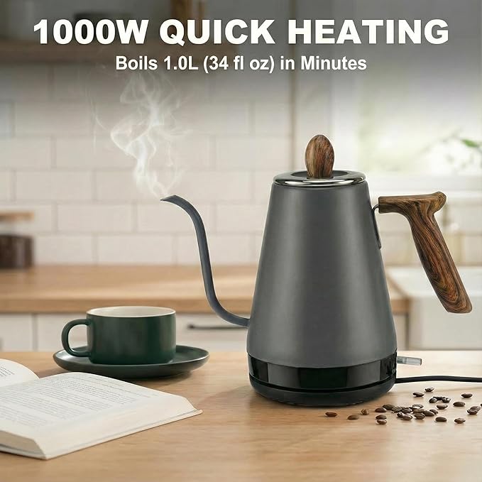 Electric Gooseneck Kettle, Pour Over Kettle for Coffee & Tea, Hot Water Boiler, 100% Stainless Steel Inner Lid & Bottom (K01)