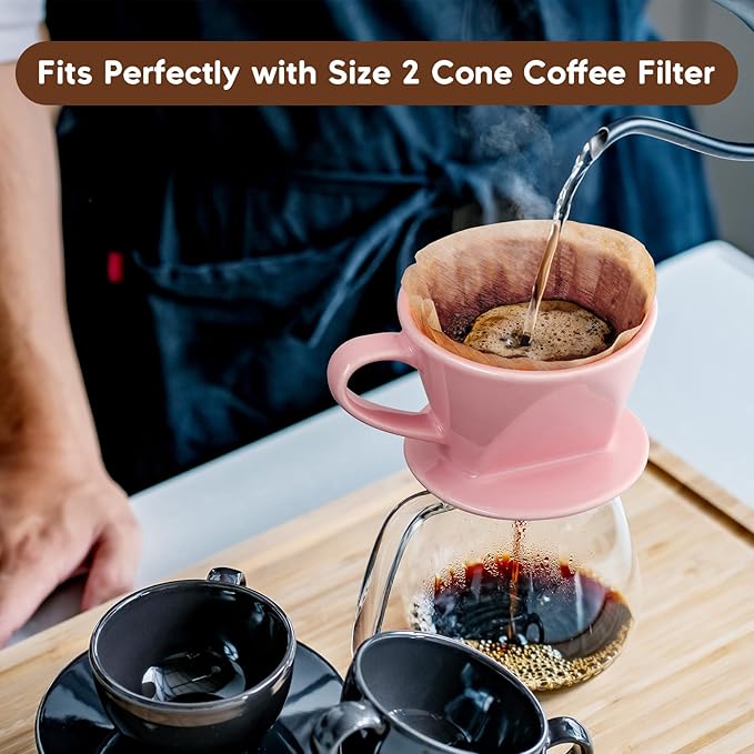 Pour Over Coffee Maker, Ceramic Pour Over Coffee Dripper, Manual Brew Maker, Pink Kitchen Decor and Accessories, Single Cup Porcelain Slow Brewing Accessories for Cafe Coffee Bar