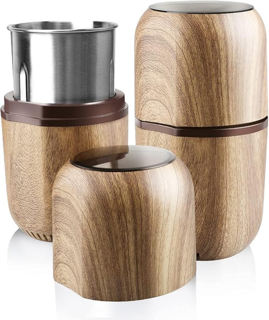COOL KNIGHT Herb Grinder [large capacity/fast/Electric ]-Spice Herb Coffee Grinder with Pollen Catcher/- 7.5" (Wood grain)