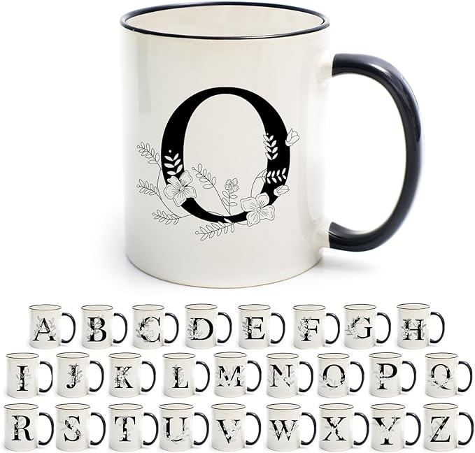 Monogram Ceramic Coffee Mugs, 11 oz Initial Drinking Cup with Gift Box, Unique Birthday Valentines Day Gifts for Women Wife Mothers Day Grandma Mom Aunt, O