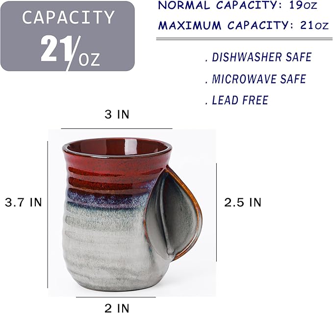 Mkour 21oz Large Ceramic Coffee Mugs, Handmade Tea Cups with Comfortable Handle for Office and Home, Microwave and Dishwasher Safe (Ink Red)