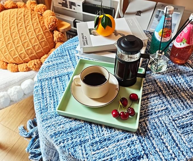 Small Square Serving Tray (9 inch), Durable Green Tray for Desserts & Organization, Lightweight for Coffee, Drinks, Party, Seasoning, Perfume and Display.