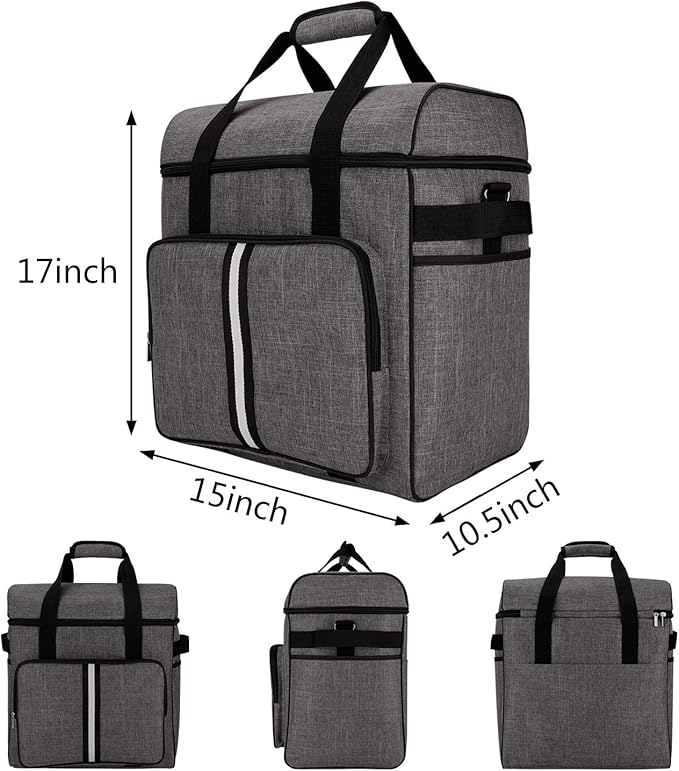 BAGLHER Heavy Duty Kitchen Mixer Cover for 6-8 Quart Stand Mixers, 2-in-1 Shoulder & Hand Carrying Case with Accessory Pockets (15”x10.5”x17”, Grey)