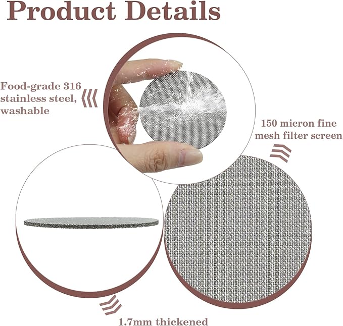 2-Pack Espresso Puck Screen, 53.3mm Stainless Steel Filter Screen, 1.7mm Thickness 150 Micron Reusable Accessories Espresso Filter for Portafilter Basket