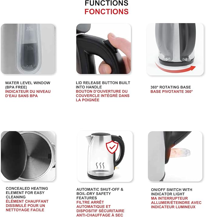 Starfrit Electric Kettle - 1.7L - Water Level Window - Automatic Shut-Off - 1500W