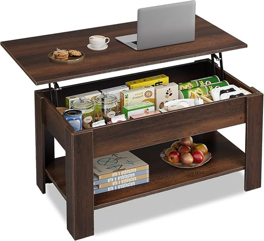 WLIVE Coffee Table, 39" Lift Top Coffee Table with Hidden Compartment, Storage Shelf and Lifting Top for Home Living Room, Office and Reception Room,Espresso