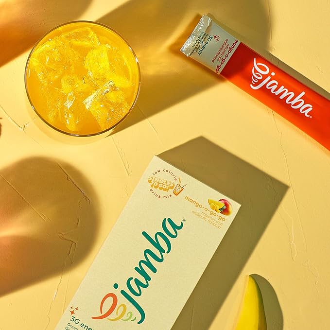 Jamba Singles To Go! mango-a-go-go smoothie-inspired powdered drink mix sticks, 6-Count, 3G Energy (green tea, ginseng, guarana), aspartame free, just add water