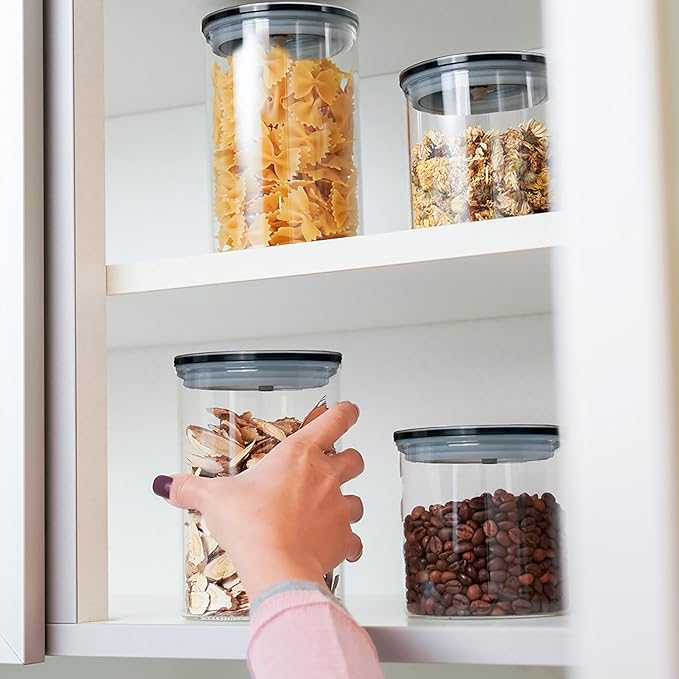 SealVax® Vacuum Coffee Canister Set – 19oz*2 & 32oz*2 Borosilicate Glass Jars with Airtight Lids + Electric Vacuum Sealer for Coffee Beans, Tea & Food Storage.