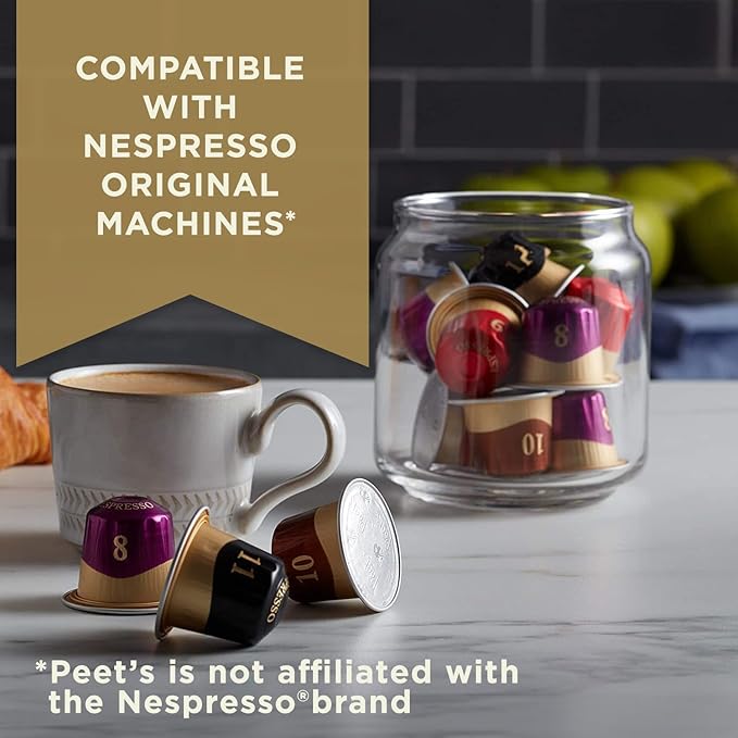 Peet's Coffee Espresso Capsules, Decaffeinato Ristretto Intensity 9 Medium Roast Coffee, 10 Count, Compatible with Nespresso Original Line System (Pack of 2)