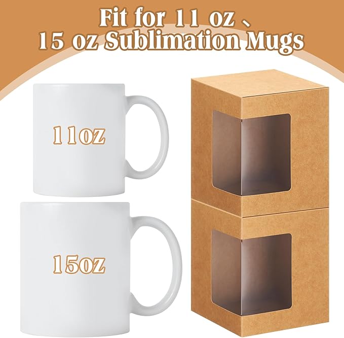 Harloon 24 Pcs Mug Boxes for Gifts Coffee Box for Blanks Sublimation Mugs Packaging 11oz, 12oz, 15oz Transparent Ceramic Coffee Cups Gift Box(Brown)