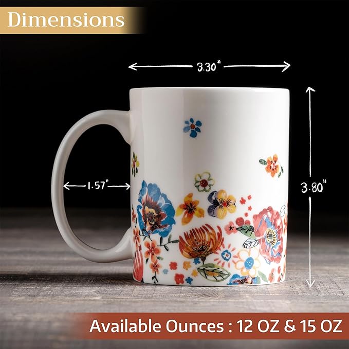 Maison d' Hermine Coffee Mug with Handles Fine Bone China Mugs Pack of Two Tea Cups for Hot Beverages Cappuccino Latte Home Restaurant Office Perfect for Gift (Happy Florals - High Summer, 15 Ounce)