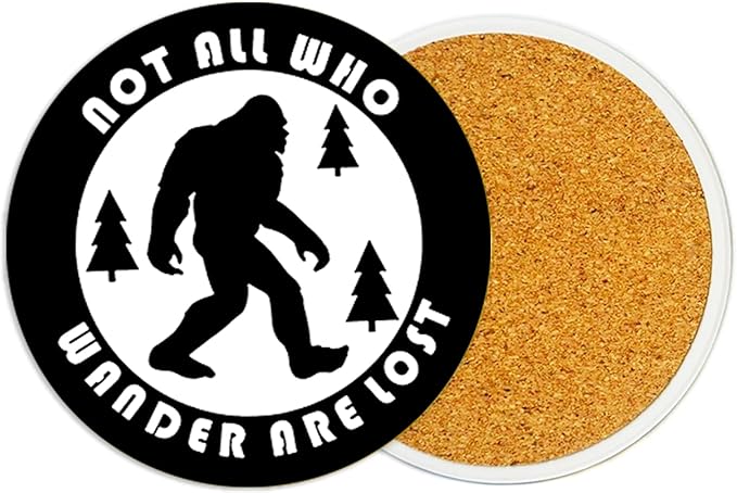2Pack Bigfoot Ceramic Coasters Absorbent Coasters for Drinks with Cork Base,Cup Mat for Table Office Desk Decor Coffee Cup Wine Beer Bar Coaster 3.9 Inch,Sasquatch Gifts for Men,Women,Dad