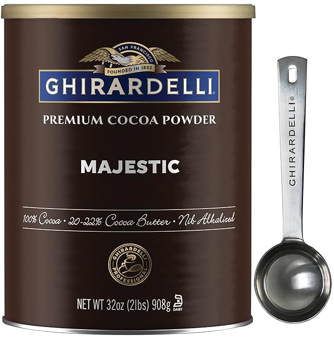 Ghirardelli Majestic Premium Cocoa Powder, 32 Ounce Can with Ghirardelli Stamped Barista Spoon
