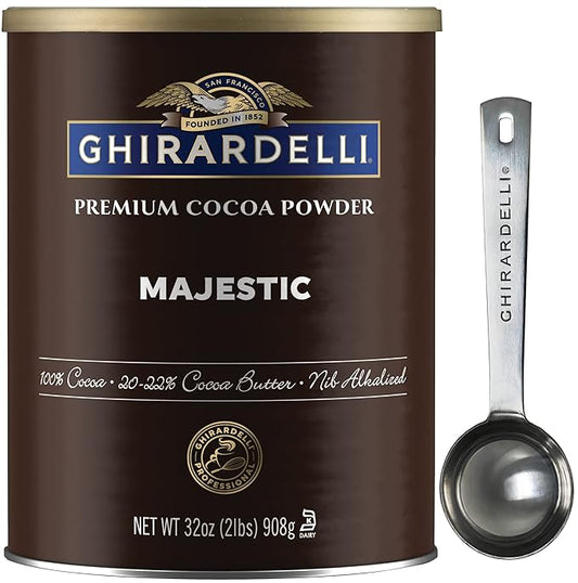 Ghirardelli Majestic Premium Cocoa Powder, 32 Ounce Can with Ghirardelli Stamped Barista Spoon