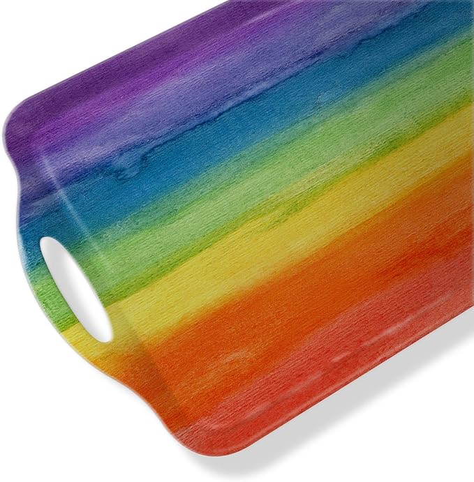 Serving Tray Decorative Tray with Handles Multi-Purpose Rectangular Serving Trays for Restaurant, Parties, Coffee Table, Kitchen - Rainbow Stripes