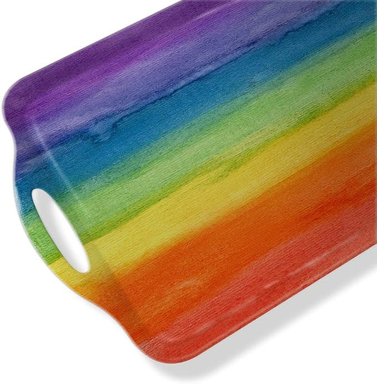 Serving Tray Decorative Tray with Handles Multi-Purpose Rectangular Serving Trays for Restaurant, Parties, Coffee Table, Kitchen - Rainbow Stripes
