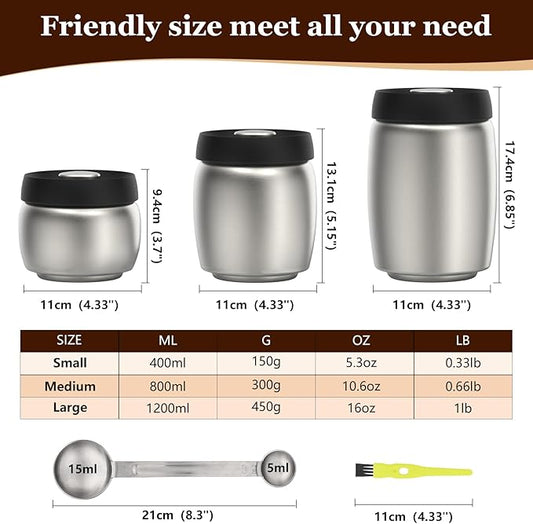 Vacuum Coffee Canister, Coffee Bean Storage with Scoop, Stainless Steel Airtight Food Storage Container, Perfect for Coffee Beans,Grounds,Loose Leaf Tea (1200ml*2 Cream White)