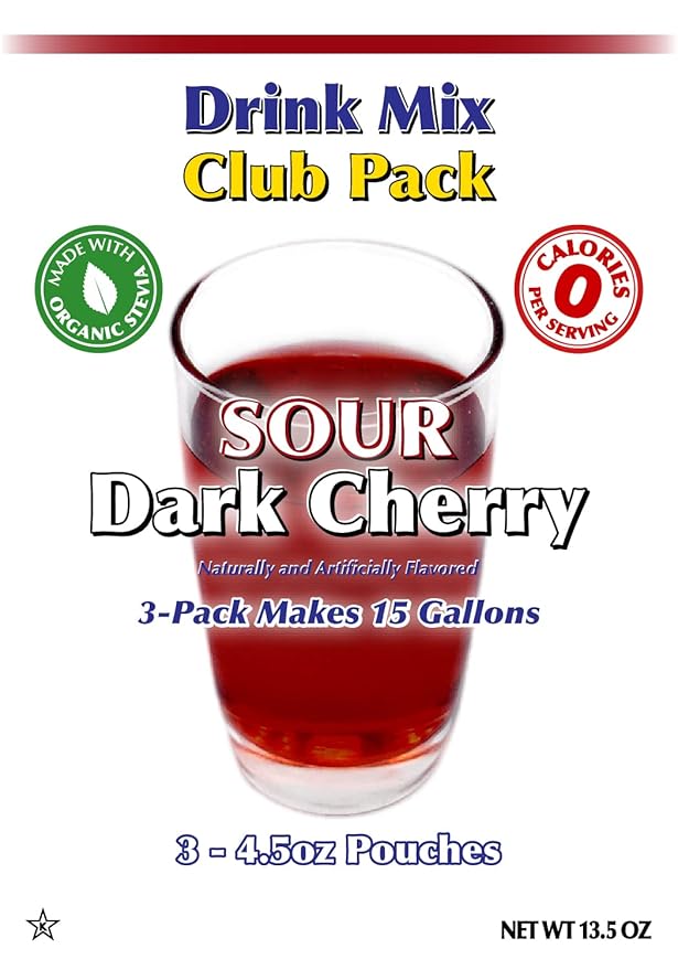 GramZero Sour Dark Cherry Zero Calorie Sugar Free Drink Mix, Great For Nutrition Club Loaded Tea, Stevia Sweetened