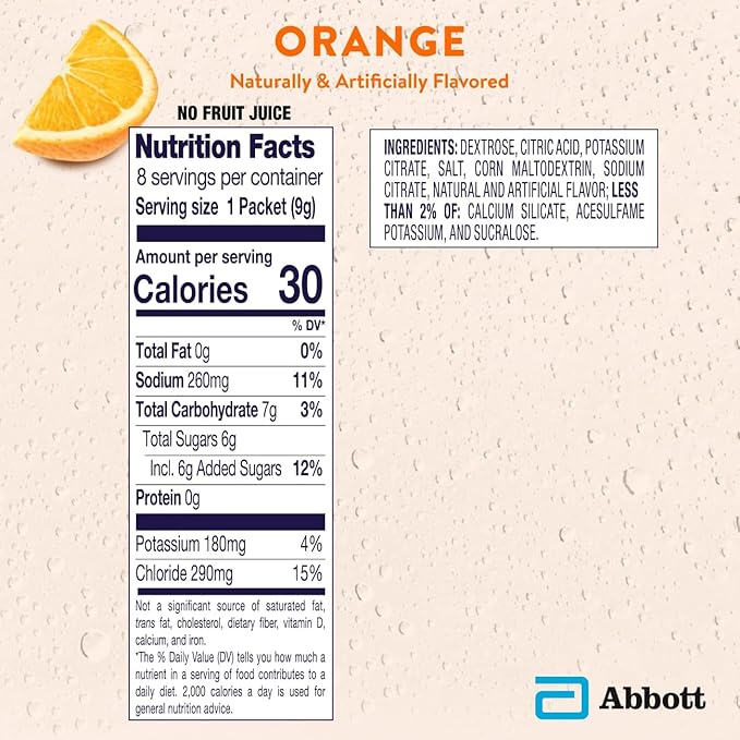 Pedialyte Electrolyte Powder, Hydration Drink for Kids & Adults, Orange, 100 Powder Packets