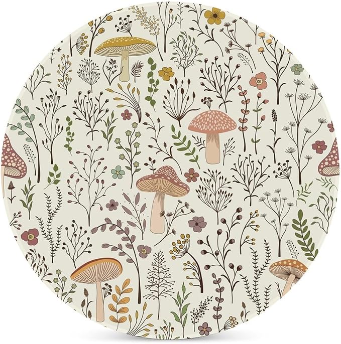Round-6PCS Botanical Drink Coasters, Round Modern Ceramic Absorbent Coasters, Colorful Mushroom Floral Green Leaves Boho Plants Botanical Decor Desk Coffee Table Coaster for Beverage Cup Tea Coasters