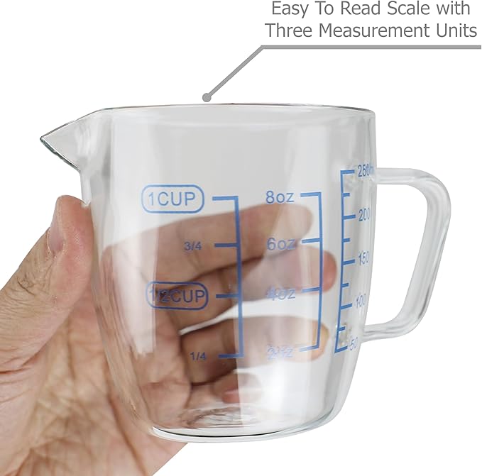 EIKS 9oz/250ml Glass Measuring Cups Coffee Milk Frothing Pitcher for for Espresso Cappuccino Latte Maker in Kitchen Restaurant