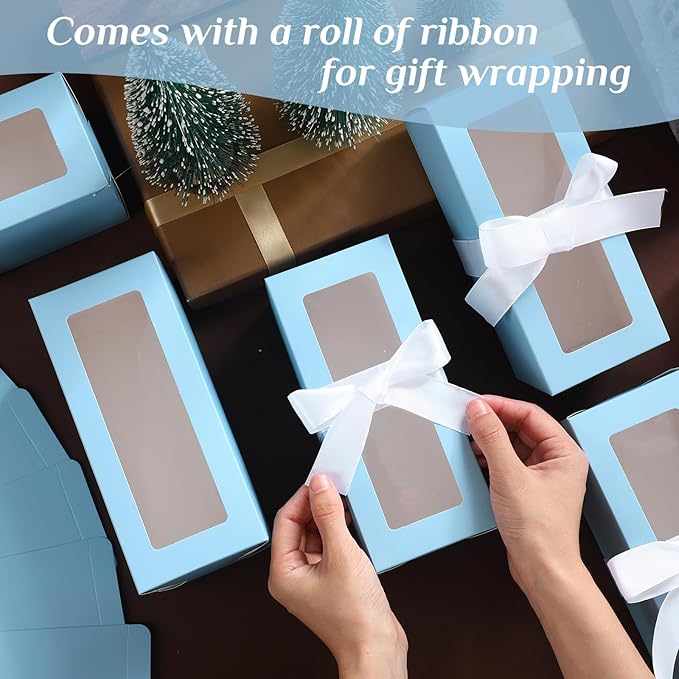 Honoson 24 Pcs Tumbler Gift Box with Ribbon for Sublimation Glass Exhibition Boxes Transparent for 12oz 16oz 20oz Drinking Cup Glasses Jars Mug Can Blanks(Light Blue)