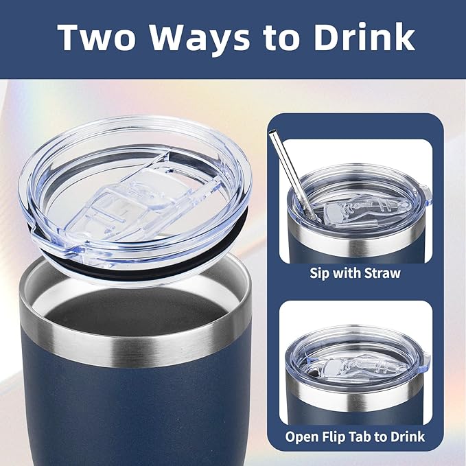 MEZMUT 20oz Coffee Tumbler with Lid and Straw Double Wall Vacuum Insulated Cup Stainless Steel Travel Mugs Insulated for Hot Cold Leakproof Powder Coated Tumbler for Indoor Outdoor(Navy Blue, 4)