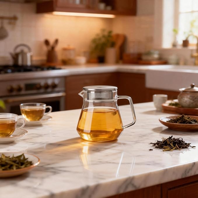 CNGLASS Small Glass Teapot with Stainless Steel Filter Lid,15oz(450ml) Glear Tea Kettle Stovetop Safe,Borosilicate Glass Tea Pots for Blooming and Loose Leaf Tea
