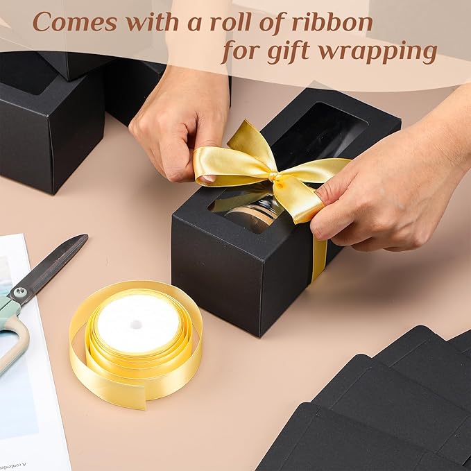 Honoson 24 Pcs Tumbler Gift Box with Ribbon for Sublimation Glass Exhibition Boxes Transparent for 12oz 16oz 20oz Drinking Cup Glasses Jars Mug Can Blanks(Black)