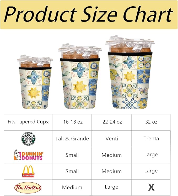 Neoprene Iced Coffee Sleeve 3 Pack, Reusable Insulated Cup Holder with Colorful Watercolor Pattern, Fits 16–32 oz Tumblers, Compatible with Starbucks & Dunkin