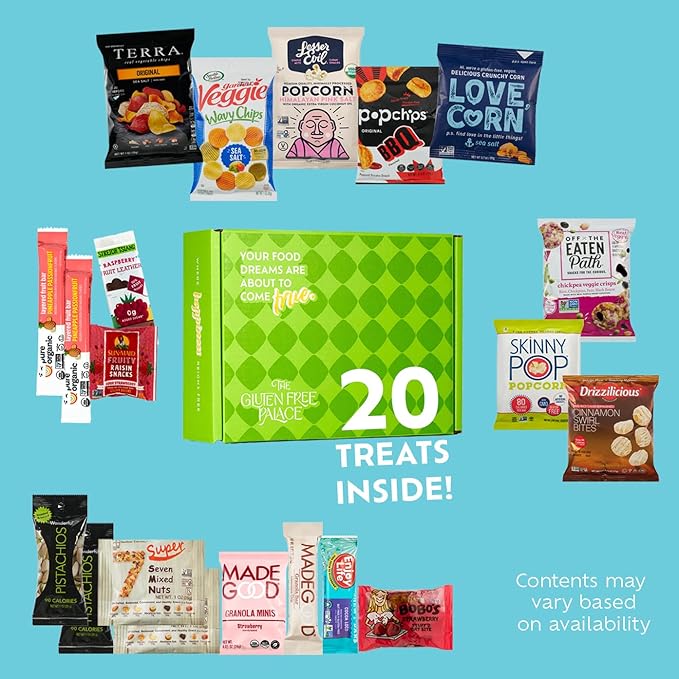 Gluten Free Palace Snack Attack Vegan Snacks Care Package – Healthy Holiday Snack Variety Pack – Plant-Based, Gluten Free, Dairy Free, Non-GMO Cookies, Bars, Chips, Puffs, Fruit & Nuts – Christmas & New Year Gifts for Family & Friends (20 Count)