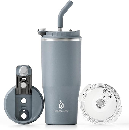 Ideus Insulated Tumbler with Lid and Straw 24 oz, Stainless Steel Double-Wall Vacuum Leak-Proof Travel Coffee Mug, Cup Holder Friendly, Ultimate Gray