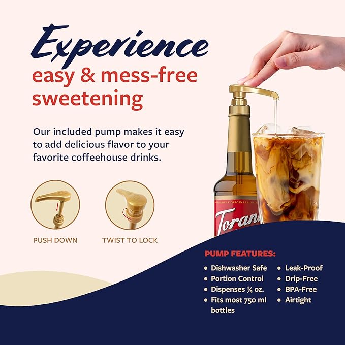 Torani Vanilla Bean Coffee Syrup for Drinks & Desserts, Glass Bottle with Pump Included, 25.4 Fl Oz