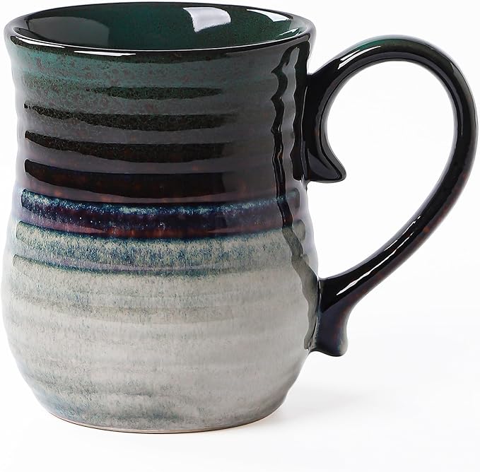 21 oz Large Ceramic Coffee Mugs, Handmade Cup with Large Handle, Big Tea and Coffee Cups for Office and Home, Microwave and Dishwasher Safe (Ink Green)