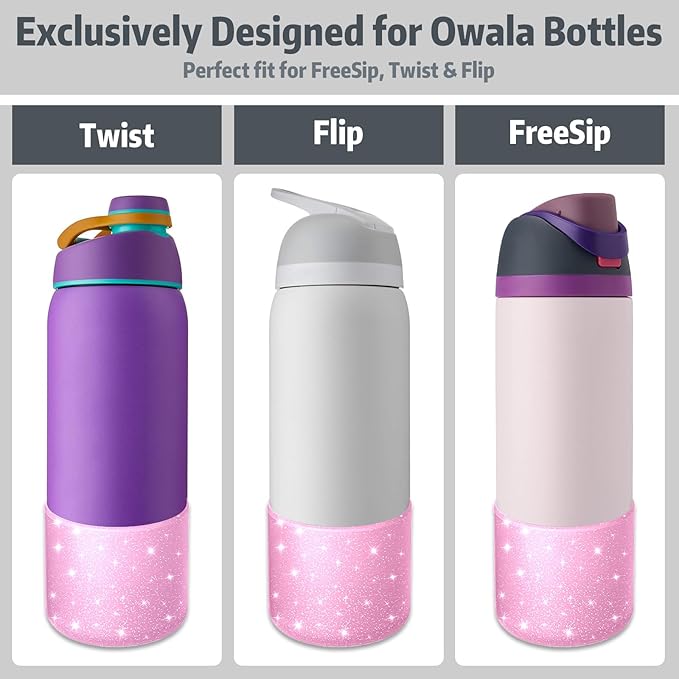 Silicone Boot for Owala 32oz Water Bottle – Anti-Slip Protective Cover, Bottle Boot, Base Cover Compatible with FreeSip, Sleeve for Stainless Steel Tumblers (Glitter Pink, 32OZ)