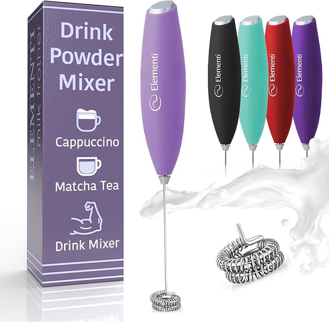 Elementi Milk Frother Wand - Easy to Use Handheld Electric Stirrer for Powder Drinks, Durable & Powerful Coffee Whisk & Protein Powder Mixer Wand, Hand Frother, Coffee Stirrers Electric (Lavender)