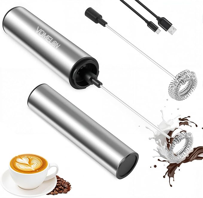 Rechargeable Milk Frother Battery Operated,2-Speed Portable Travel Frother,Electric Milk Foamer Coffee Frother for Latte, Cappuccino, Hot Chocolate Drink Mixer with Double Mini Whisks and USB Cable