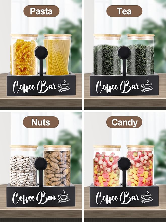 2Pcs 49oz Large Capacity Glass Coffee Containers - BPA Free Storage Jars with Shelf Lids and Spoon for Coffee Bean Bar Station Kitchen Gift