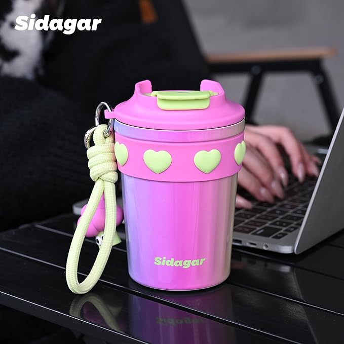 12 oz Travel Coffee Mug Spill Proof Leak Proof, Stainless Steel Thermal Coffee Cup with Lid, Resuable Cup for Hot and Cold, Portable Tumbler for Women, Rainbow