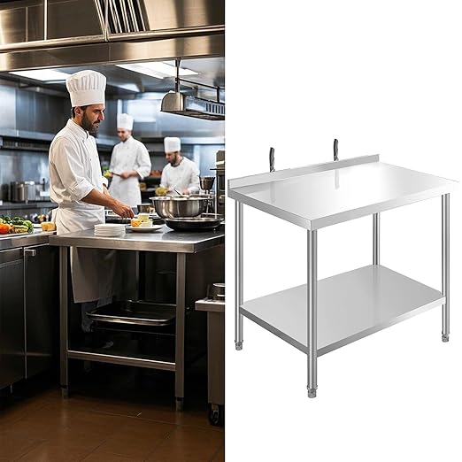 Stainless Steel Table Stainless Steel Table for Prep & Work 36 x 24 Inches with Backsplash and Knife Block for Restaurant, Home and Hotel