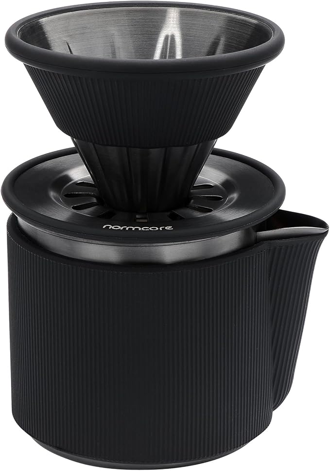 Normcore Travel Pour Over Set, Portable Pour Over Coffee Maker Set, Single Cup Travel Coffee Dripper, Use V60 and Wave Filter Paper Coffee Maker, 304 Stainless Steel, Matte Black Coating