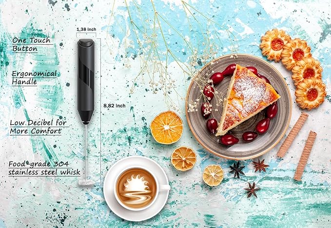 Milk Frother Wand with Stand - Milk Frother Handheld Battery Operated - Electric Whisk Coffee Frothers - Drink Mixer Handheld Frother with Stand - Hand Frother for Coffee Mixer Wand