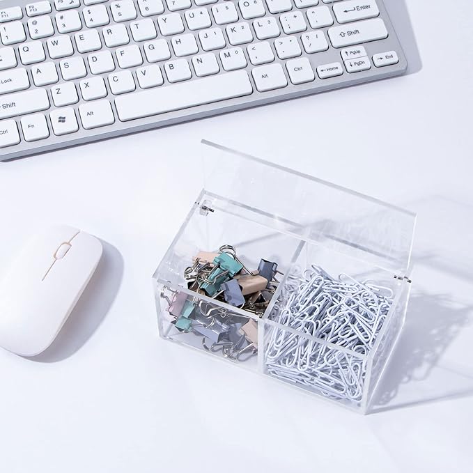Yeeco Clear Acrylic Capsule Holder with Lid 2 Section Plastic Drawer Box Organizer 5.1”×2.6”×2.6”2 Compartments Desk Cube Containers for Jewelry，Candy，Coffee，Make Up Accessories