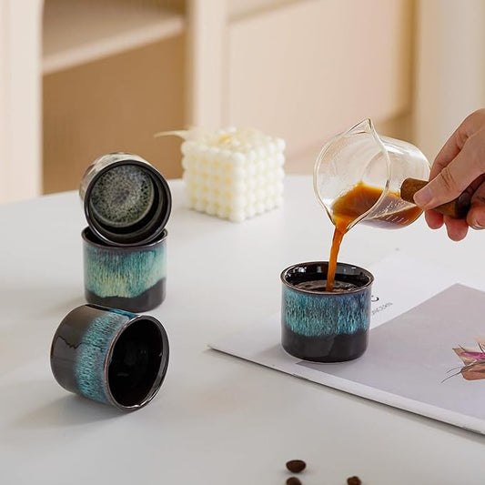 Espresso Cups Set of 2, Ceramic Espresso Cups, Expresso Shots Cups, 2.5oz Tea Cups, Demitasse Cups (2, magic blue outside)